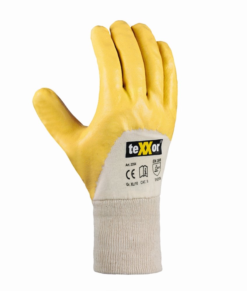 teXXor® Nitril-Handschuhe 'STRICKBUND', 3/4 Nitril-Beschichtung (gelb), 7 