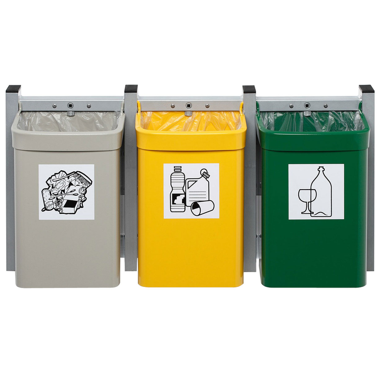 Modellbeispiel: Abfallbehälter -Cubo Loretta- 3er Kombi grau-gelb-grün (Art. 16984) (Müllsäcke nicht im Lieferumfang enthalten)