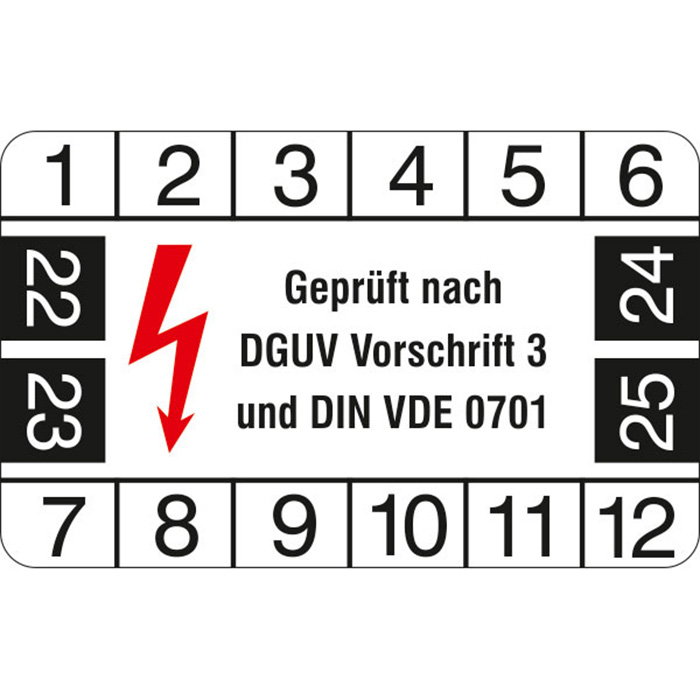Prüfplaketten o. Jahresfarbe (4 Jahre), nach DGUV Vorschrift 3 u. DIN VDE 0701