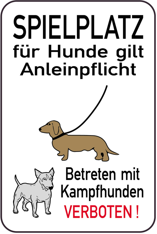 Modellbeispiel: Hundeschild, SPIELPLATZ für Hunde gilt Anleinpflicht - Betreten mit Kampfhunden VERBOTEN! (Art. 14887)