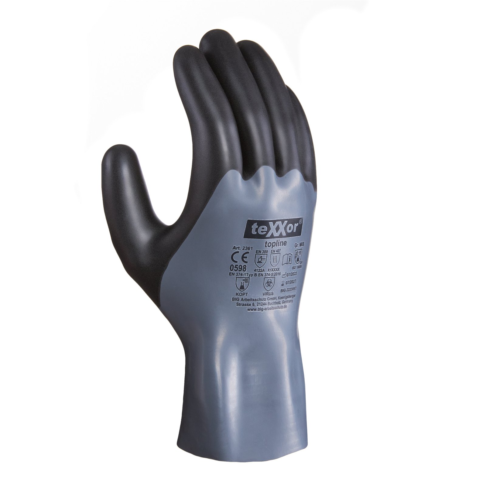 teXXor® Chemikalienschutz-Handschuhe 'NITRIL', grau/schwarz, 10 