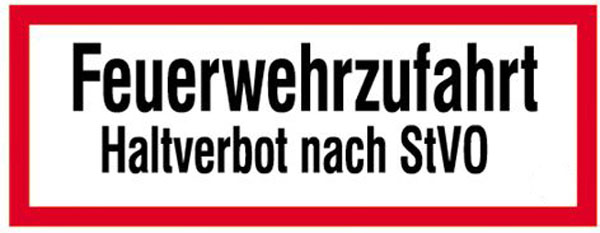 Modellbeispiel: Hinweisschild Feuerwehrzufahrt Haltverbot nach StVO (Art. 11.2651)