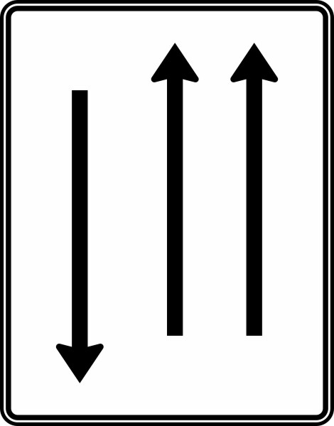 Fahrstreifentafel m.Gegenverkehr, 2-streifig Fahrt- und 1-streifig Gegenrichtung