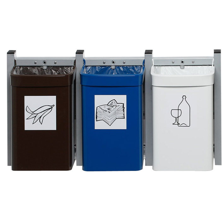 Anwendungsbeispiel: Abfallbehälter -Cubo Loretta- 3er Kombi in braun-blau-weiß (Art. 17046) Müllsäcke nicht im Lieferumfang