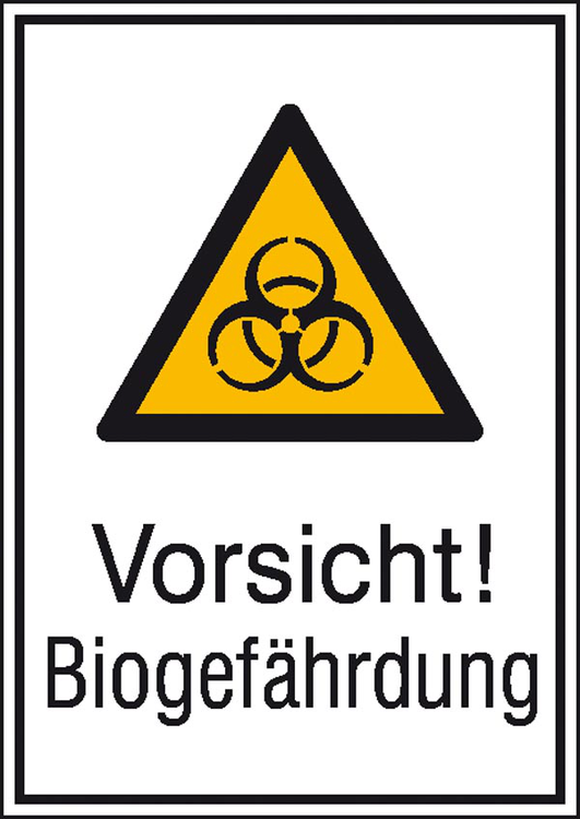 Kombischild mit Warnzeichen und Zusatztext, Vorsicht! Biogefährdung
