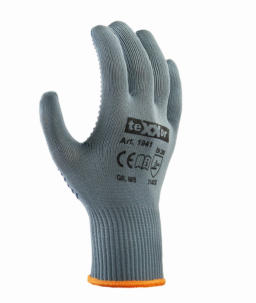 teXXor® Feinstrick-Handschuhe 'NYLON', grau/blaue Noppen, 11 