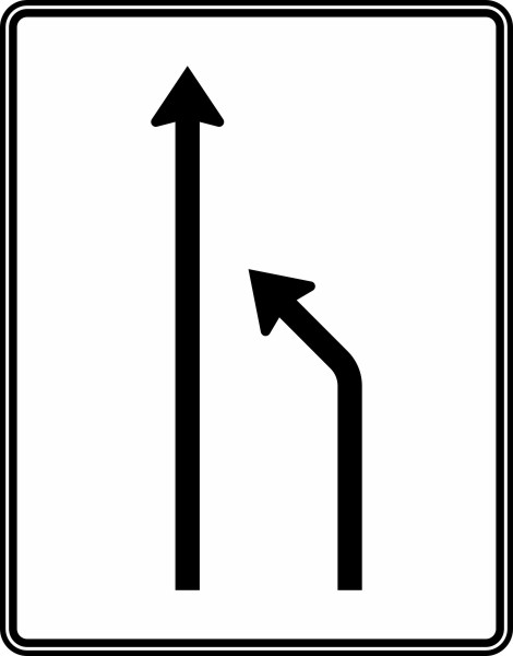 Einengungstafel ohne Gegenverkehr, Einzug rechts und noch 1 Fahrstreifen