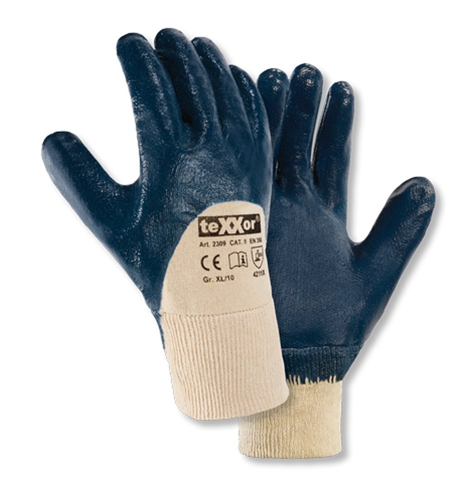 teXXor® Nitril-Handschuhe 'STRICKBUND', 3/4 Nitril-Beschichtung (blau), 9 