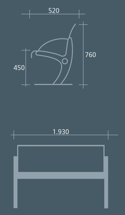 Technische Ansicht: Maße der Sitzbank -Tongue- (Art. 20982)