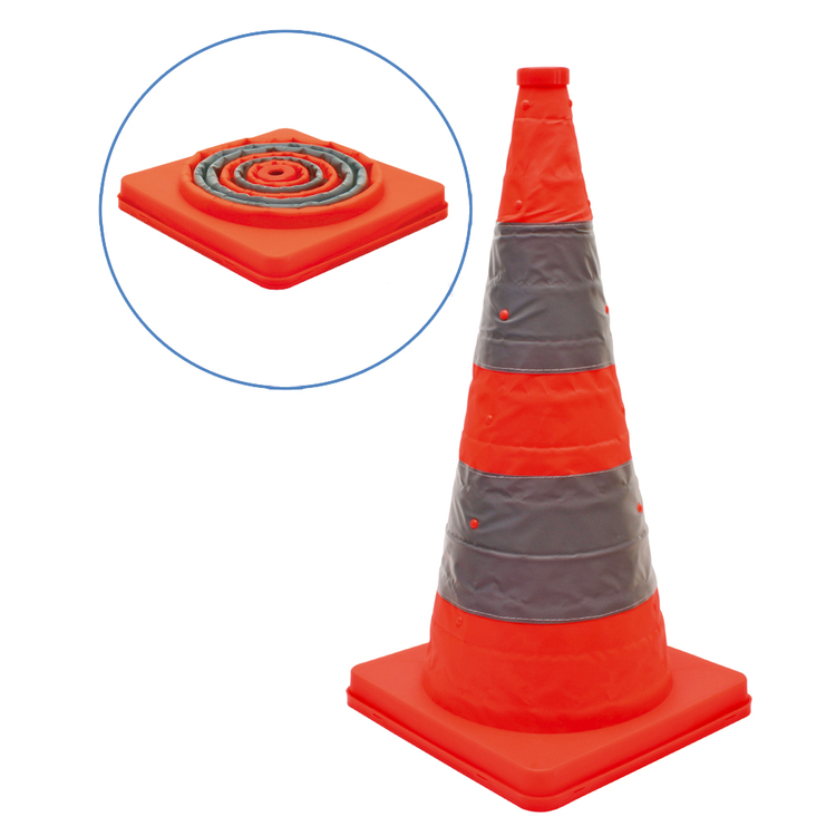Faltleitkegel -Cone-, Höhe 700 mm, mit integriertem Blinklicht, orange-silber, vollreflektierend
