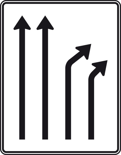 Trennungstafel, zweistreifig durchgehend und zweistreifig rechts ab, Nr. 533-22