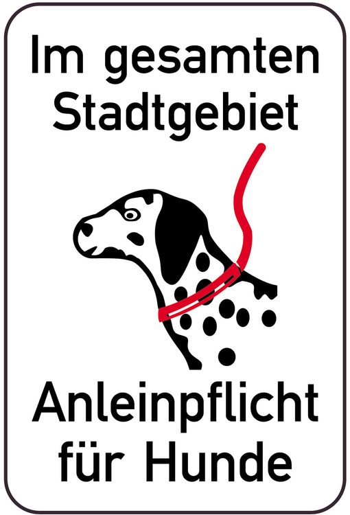 Modellbeispiel: Hundeschild, Im gesamten Stadtgebiet Anleinepflicht für Hunde (Art. 14885)