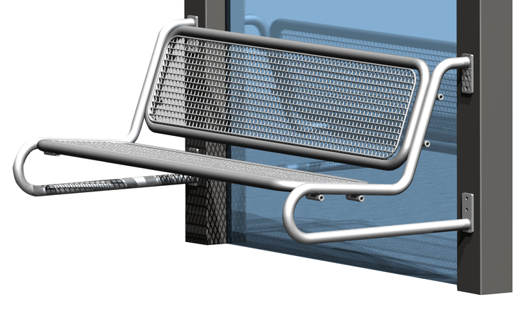 Anwendungsbeispiel: Sitzbank -Ercole- mit Rückenlehne, aus Stahl, zum Anschrauben, in RAL9006 Weissaluminium (Art. 20930)