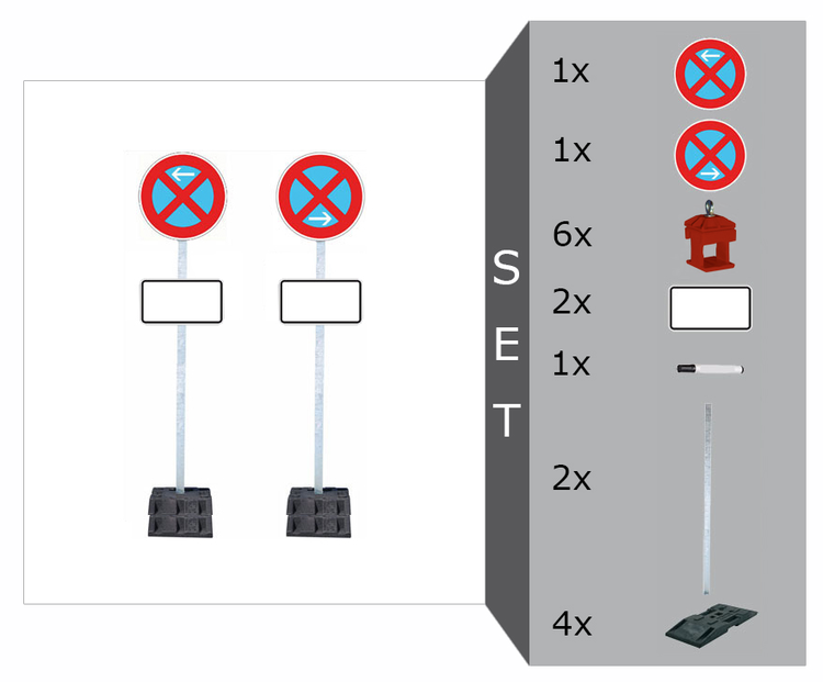 Haltverbotszonen-Set mobil -SIGN II-, inkl. Schilder in RA2 Schaftrohre, 4 Fußplatten, nicht gem. TL