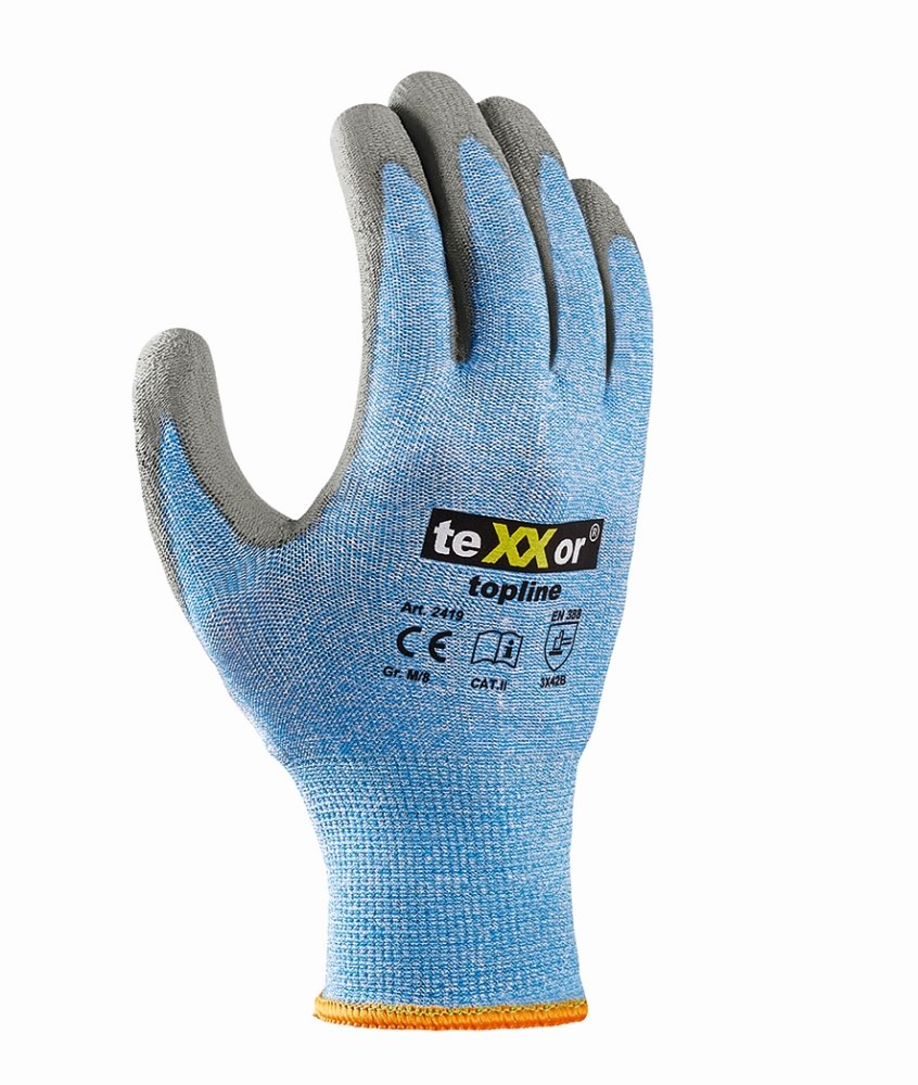 teXXor® Schnittschutz-Strickhandschuhe 'PU-BESCHICHTUNG', hellblau meliert, 12 