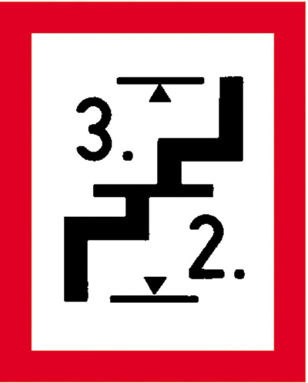 Modellbeispiel: Hinweisschild auf eine Treppe, die nicht bis zum Dachgeschoss führt (Art. 11.2694)