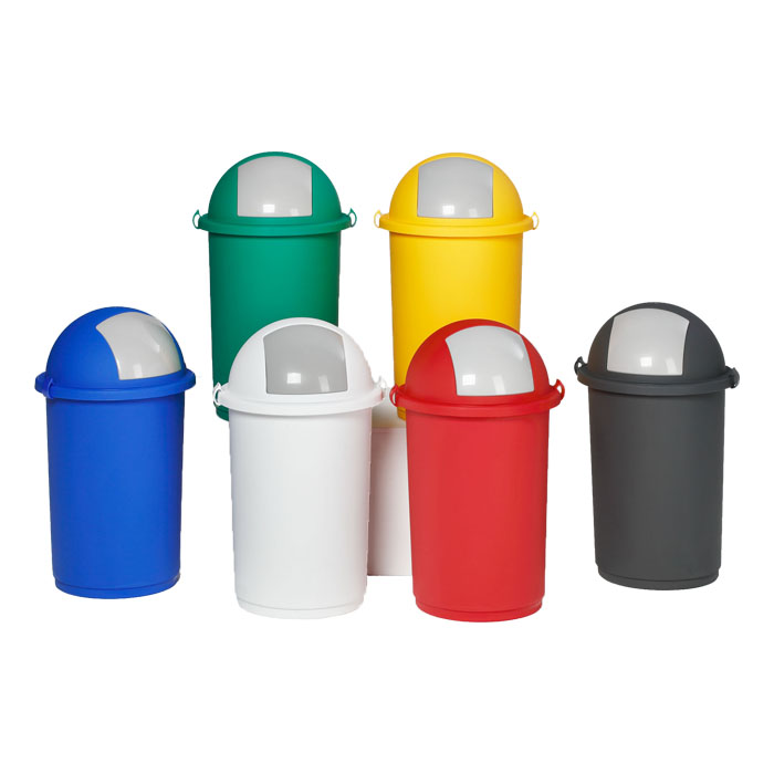 Modellbeispiele: Abfallbehälter -Cubo Jago-, 50 Liter, aus Kunststoff, mit Pushdeckel, in verschiedenen Farben