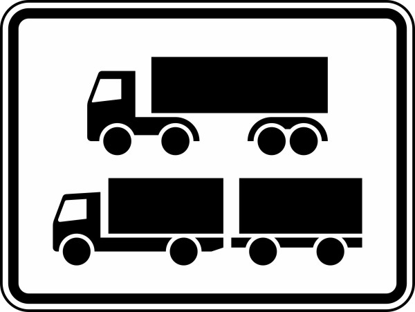 Modellbeispiel: VZ Nr. 1048-15  (Nur Sattelkraftfahrzeuge und  Lastkraftwagen mit Anhänger)