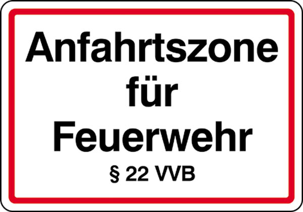 Anfahrtszone für Feuerwehr §22 VVB