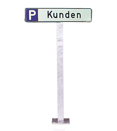 Anwendungsbeispiel: Aufstellpfosten für Parkplatzschilder zum Aufdübeln (Art. 90.5567)