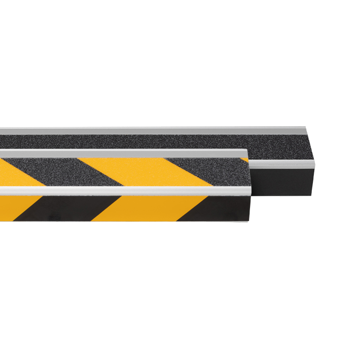 Modellbeispiele: Antirutsch-Treppenprofil -Easy Clean-, schwarz-gelb und schwarz reflektierend (Art. 40412, 40414)