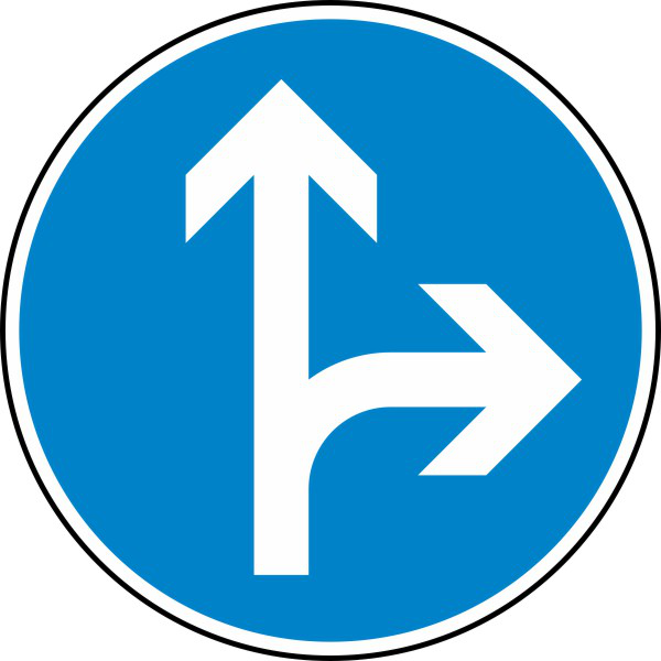 Vorgeschriebene Fahrtrichtung geradeaus oder rechts Nr. 214