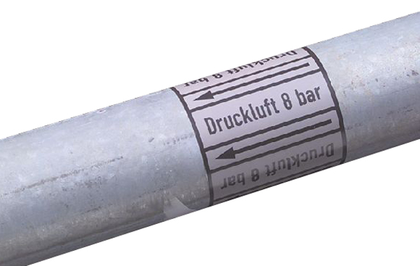 Anwendungsbeispiel: Rohrleitungs-Kennzeichnungsband -Druckluft 8 bar- (Art. 29.3350-3) + Textnr. 020