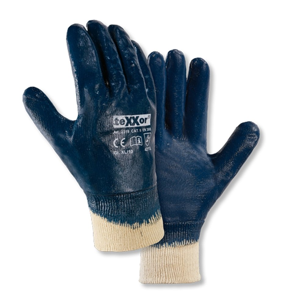 teXXor® Nitril-Handschuhe 'STRICKBUND', Nitril-Vollbeschichtung (blau), 11 