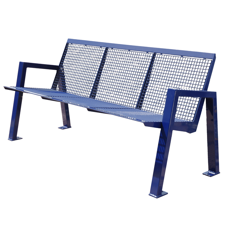 Modellbeispiel: Sitzbank -Angle- aus Stahl Sitz- und Rückenfläche aus Drahtgitter, in violettblau (Art. 20848-03)