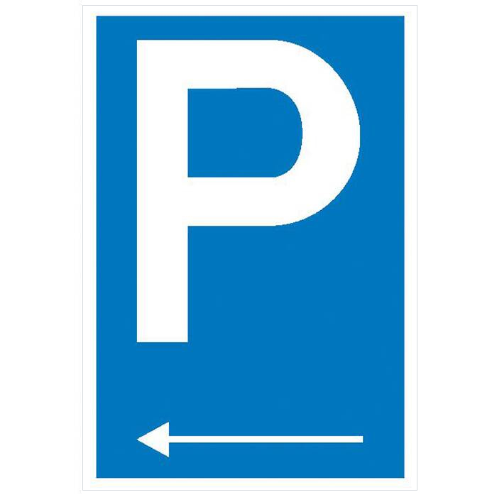 Parkplatzschild mit Richtungspfeil links