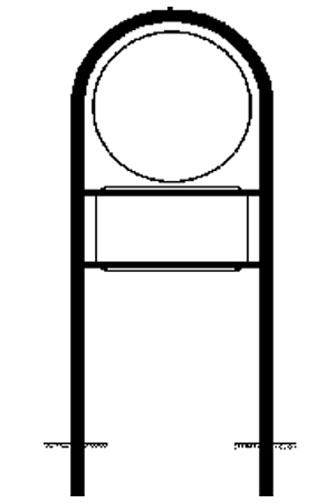 Technische Ansicht: Rohrrahmen Typ 19, aus Stahl, inkl. Erdanker und Montage-Laschen für VZ (Art. az-6551)