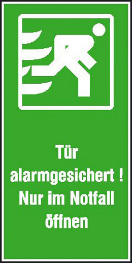 Modellbeispiel: Modellbeispiel: Rettungs-Kombischild Tür alarmgesichert! Nur im Notfall öffnen, Art. 21.0161