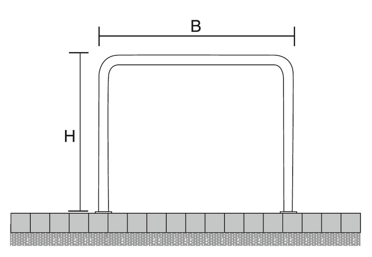 Technische Ansicht: Anlehn-/Absperrbügel -Usedom- aus Stahl, zum Aufdübeln (Art. 477.09p)