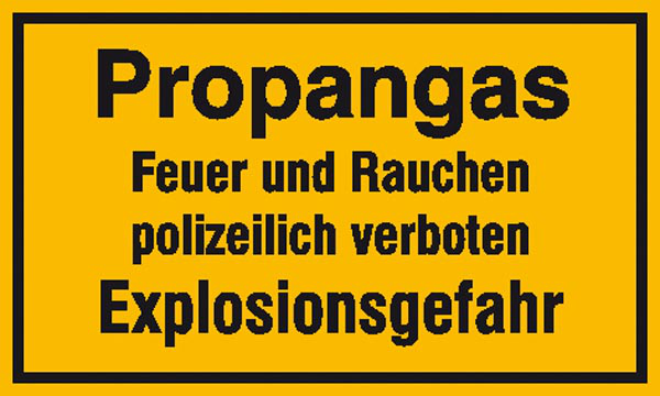 Modellbeispiel: Propangas Feuer und Rauchen polizeilich verboten, Explosionsgefahr (Art. 11.5848)
