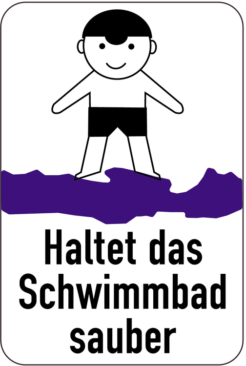 Modellbeispiel: Sonderschild, Haltet das Schwimmbad sauber (Art. 15047)