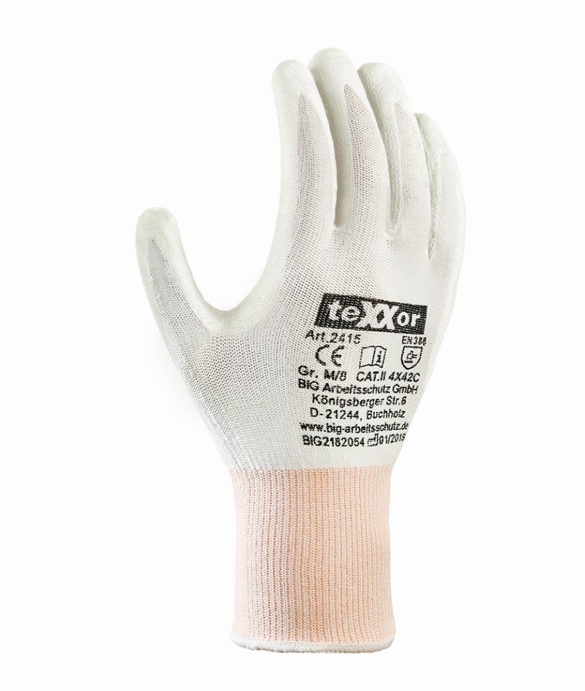 teXXor® Schnittschutz-Strickhandschuhe 'PU-BESCHICHTUNG', weiß, M-Stärke 1,1 mm