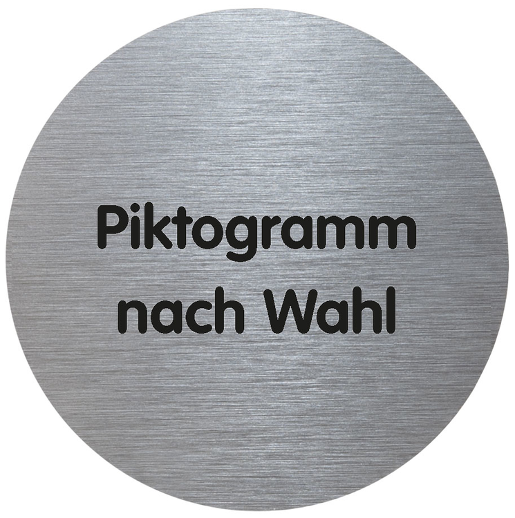 Türschild -Tello- aus Aluminium, Ø 70 mm, selbstklebend, Text/Piktogramm nach Wahl
