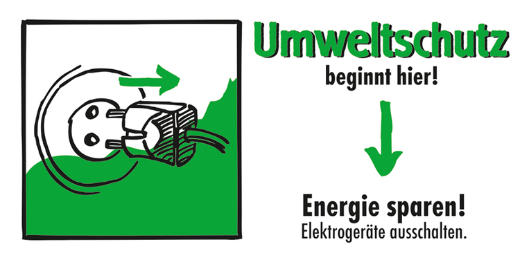 Modellbeispiel: Motivationsschild Energie sparen! Elektrogeräte ausschalten (Art. 35.6955)