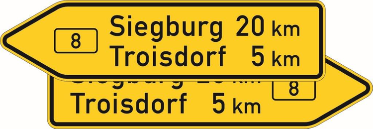 Modellbeispiel: VZ Nr. 415-40 (Pfeilwegweiser auf Bundesstraßen, doppelseitig)