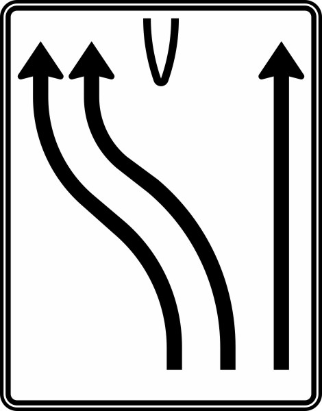 Modellbeispiel: VZ Nr. 501-18 zweistreifig nach links und einstreifig geradeaus