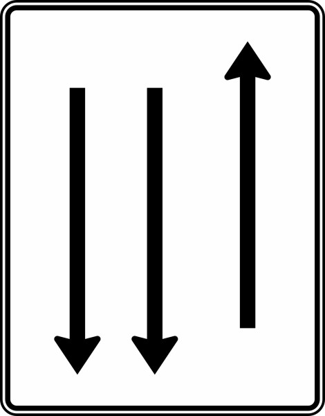 Fahrstreifentafel m.Gegenverkehr, 1-streifig Fahrt- und 1-streifig Gegenrichtung