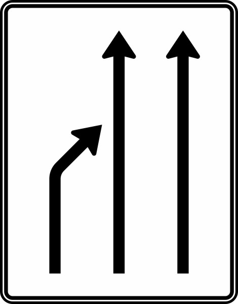 Einengungstafel ohne Gegenverkehr, Einzug links und noch 2 Fahrstreifen