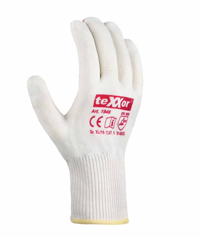 teXXor® Feinstrick-Handschuhe 'BAUMWOLLE/NYLON', beige/rote Noppen, 10 