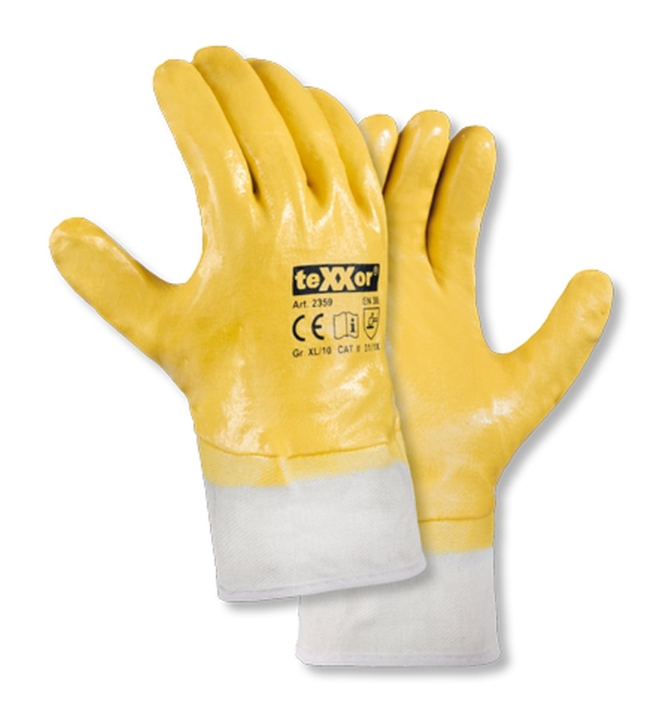 teXXor® Nitril-Handschuhe 'STULPE', Nitril-Vollbeschichtung (gelb), 11 