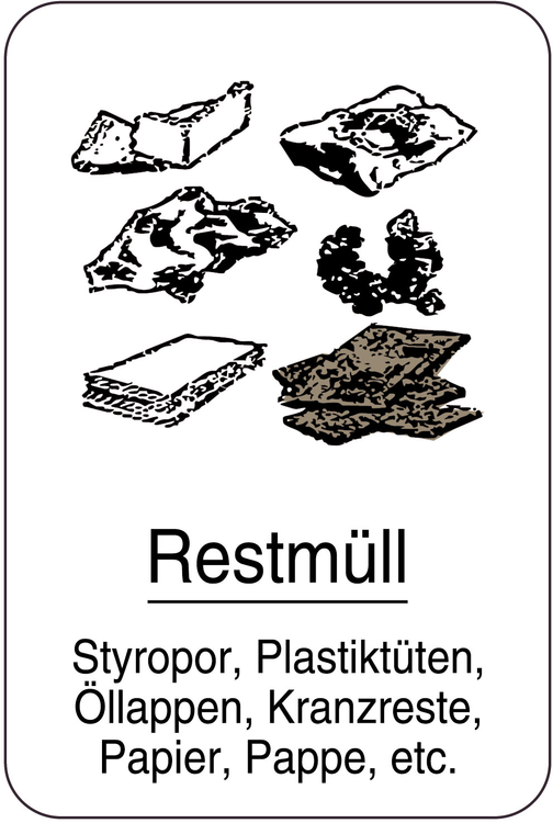 Modellbeispiel: Sonderschild - Restmüll, Styropor, Plastiktüten, Öllappen ... (Art. 14930)