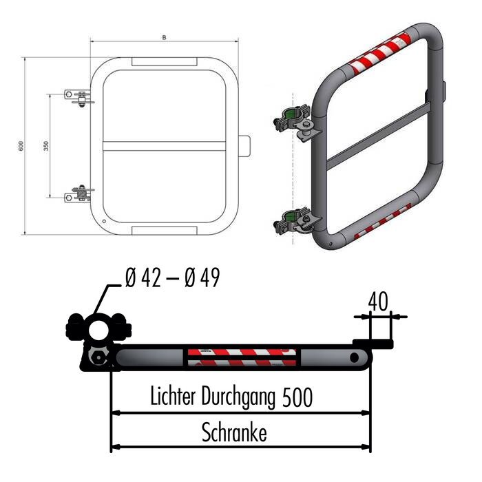 Technische Zeichnung: Sicherheitstür -Safe Guardian- aus Edelstahl (Art. 40134)
