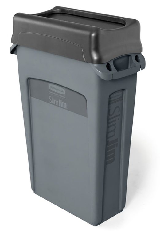 Anwendungsbeispiel: Abfallbehälter -Slim Jim- Rubbermaid mit Schwingdeckel, schwarz (Art. 12526)