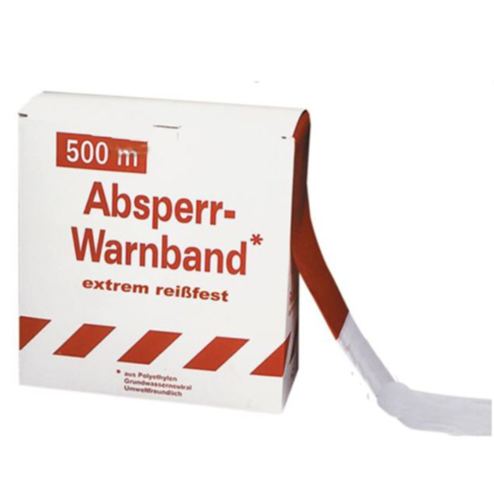 Modellbeispiel: Absperrband -Reißfest- Breite 80 mm, Stärke 30 Mikrometer, 500 m, in rot/weiß (Art. 12958)