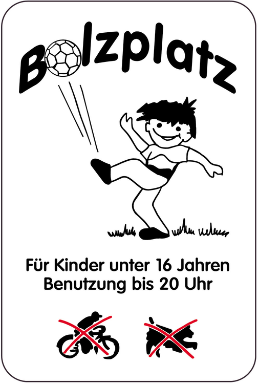 Modellbeispiel: Sonderschild, Bolzplatz, Für Kinder unter 16 Jahren, Benutzung bis 20 Uhr (Art. 15031)