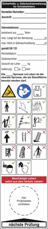 Grundplaketten und Gebrauchsanweisungen für Leitern